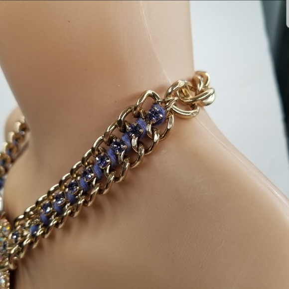 BETSEY JOHNSON PURPLE CRYSTALS FOX CHUNKY STATEMENT FASHION CHAIN NECKLACE. - Picture 6 of 10